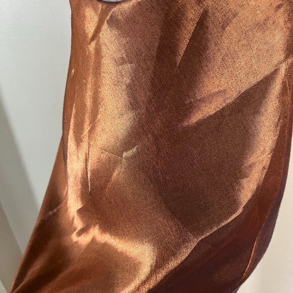 VTG 90's Geometrie Sz 8 Metallic Brown T Back Slinky Maxi Dress - Picture 8 of 9
